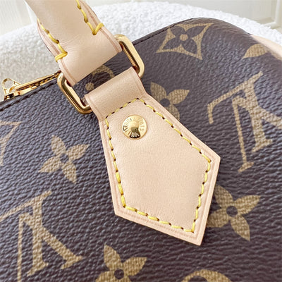 LV Speedy Bandouliere 20 in Monogram Canvas and Pink Patterned Strap