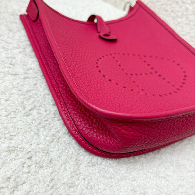 Hermes Mini Evelyne 16 in Framboise Pink Clemence Leather, Flipperball Canvas Strap and PHW