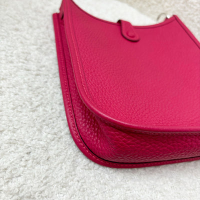 Hermes Mini Evelyne 16 in Framboise Pink Clemence Leather, Flipperball Canvas Strap and PHW