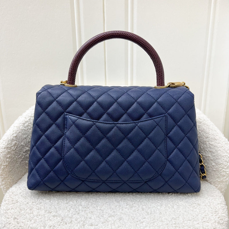 Chanel Medium 29cm Coco Handle in Navy Blue Caviar, Burgundy Lizard Handle and AGHW