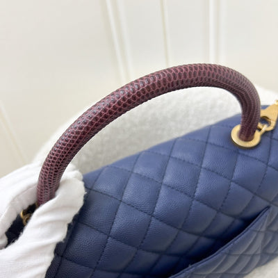 Chanel Medium 29cm Coco Handle in Navy Blue Caviar, Burgundy Lizard Handle and AGHW