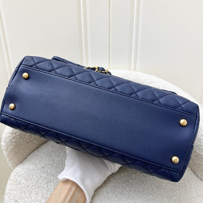 Chanel Medium 29cm Coco Handle in Navy Blue Caviar, Burgundy Lizard Handle and AGHW