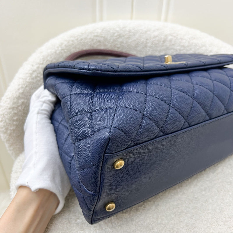 Chanel Medium 29cm Coco Handle in Navy Blue Caviar, Burgundy Lizard Handle and AGHW