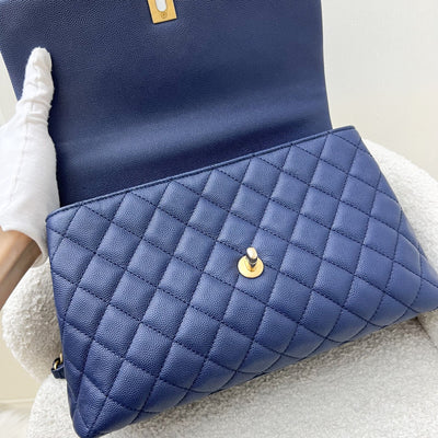 Chanel Medium 29cm Coco Handle in Navy Blue Caviar, Burgundy Lizard Handle and AGHW