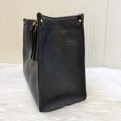 LV Onthego MM Tote in Black Giant Monogram Empreinte Leather and GHW
