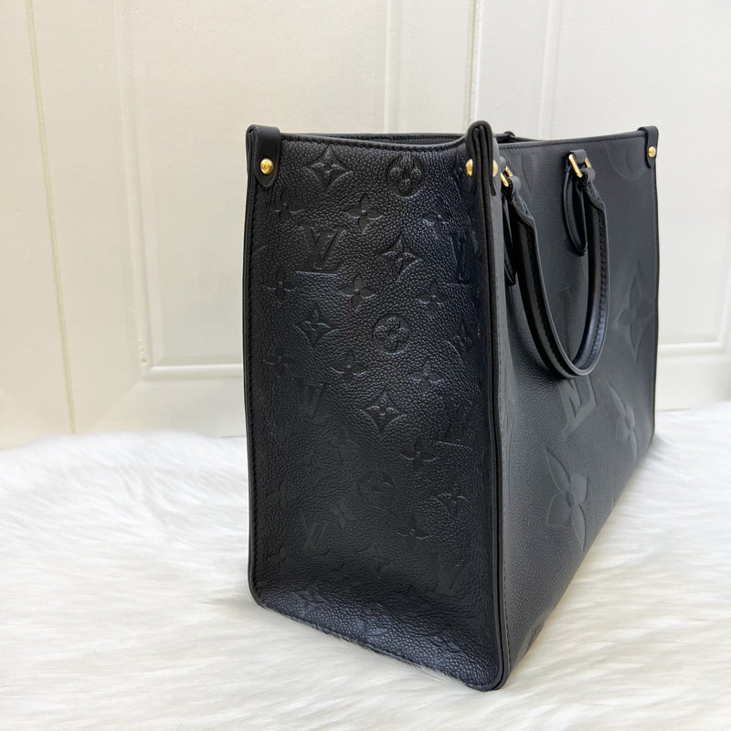 LV Onthego MM Tote in Black Giant Monogram Empreinte Leather and GHW