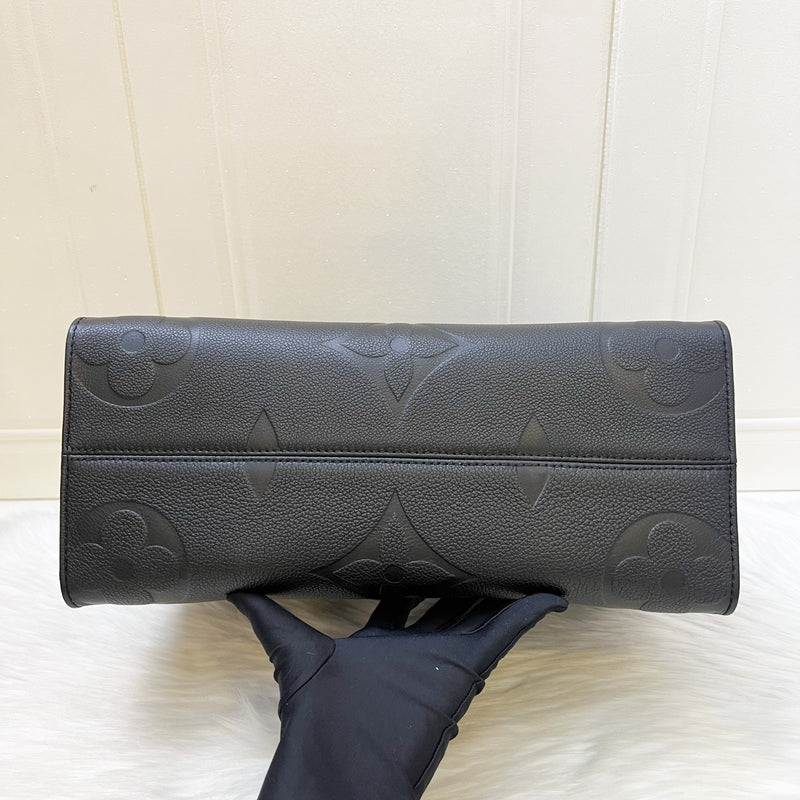 LV Onthego MM Tote in Black Giant Monogram Empreinte Leather and GHW