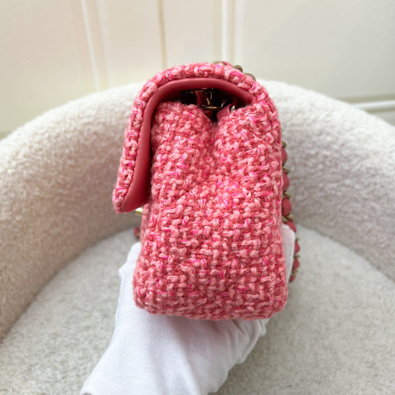 Chanel Classic Mini Rectangle Flap Bag in Pink Tweed and LGHW (Model: A69900)
