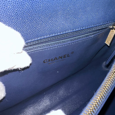 Chanel Medium 29cm Coco Handle in Navy Blue Caviar, Burgundy Lizard Handle and AGHW