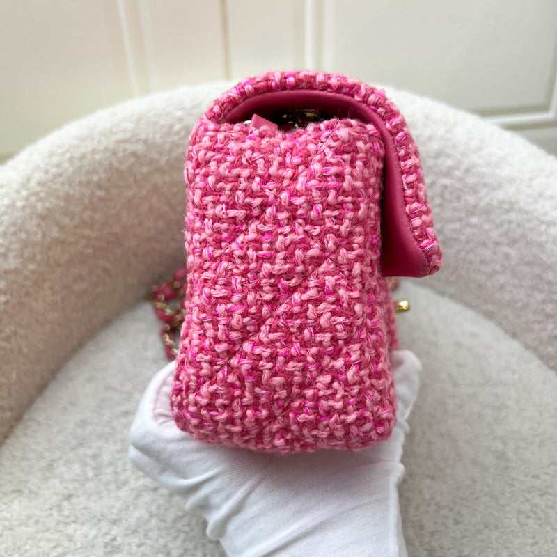 Chanel Classic Mini Rectangle Flap Bag in Pink Tweed and LGHW (Model: A69900)