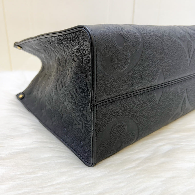 LV Onthego MM Tote in Black Giant Monogram Empreinte Leather and GHW