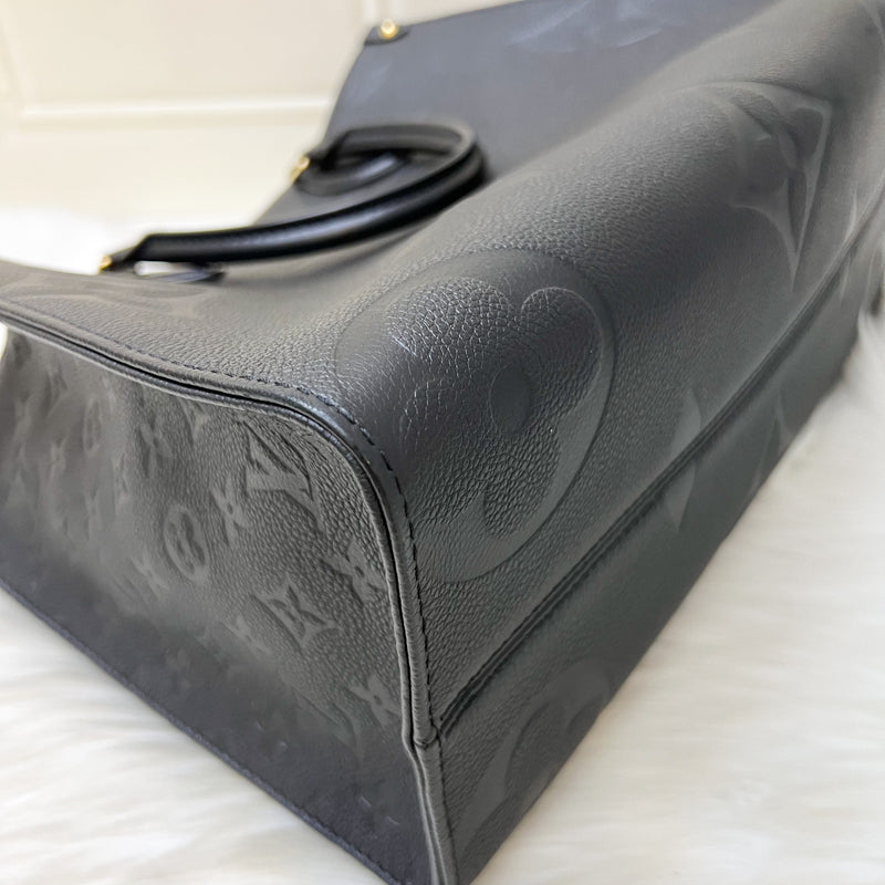 LV Onthego MM Tote in Black Giant Monogram Empreinte Leather and GHW