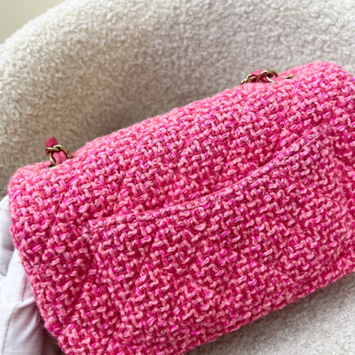 Chanel Classic Mini Rectangle Flap Bag in Pink Tweed and LGHW (Model: A69900)
