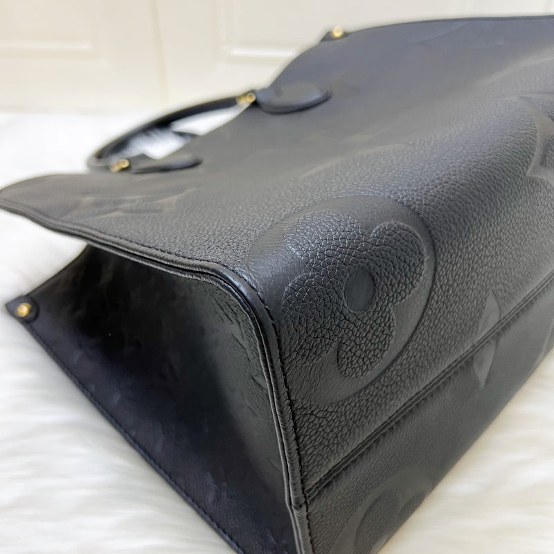 LV Onthego MM Tote in Black Giant Monogram Empreinte Leather and GHW