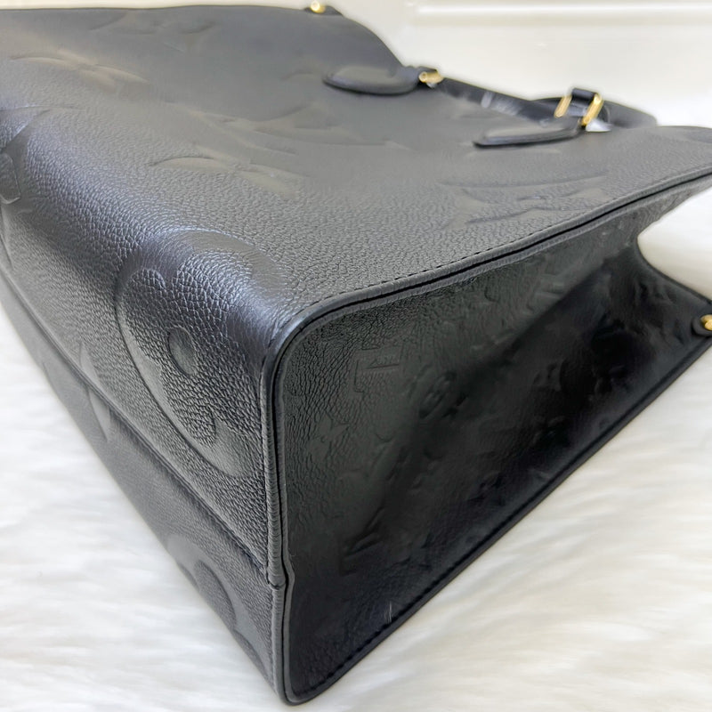 LV Onthego MM Tote in Black Giant Monogram Empreinte Leather and GHW
