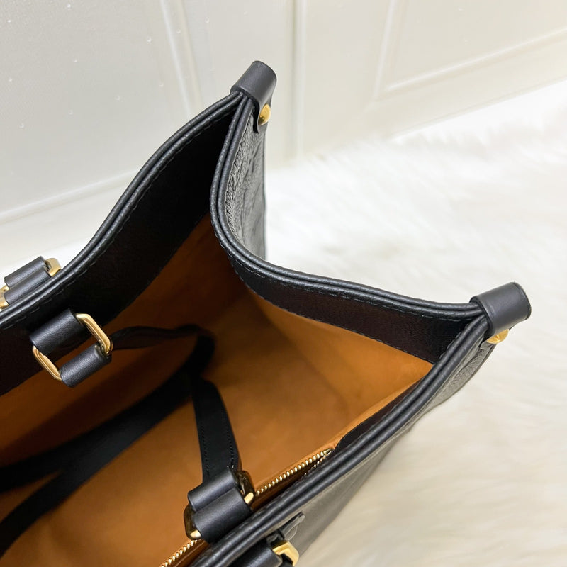 LV Onthego MM Tote in Black Giant Monogram Empreinte Leather and GHW