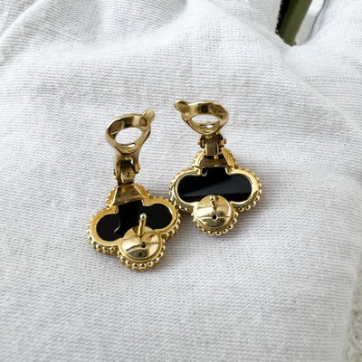 Van Cleef & Arpels VCA Vintage Alhambra Ear Studs, Yellow Gold Black Onyx