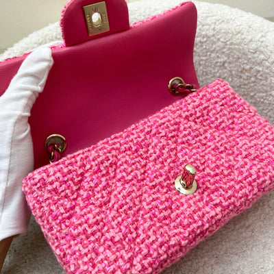Chanel Classic Mini Rectangle Flap Bag in Pink Tweed and LGHW (Model: A69900)