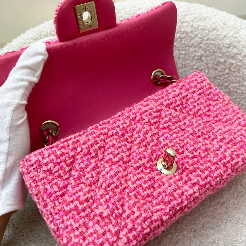 Chanel Classic Mini Rectangle Flap Bag in Pink Tweed and LGHW (Model: A69900)