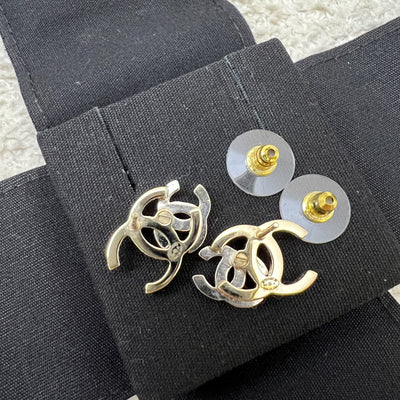 Chanel Double CC Logo Earrings with Crystals in LGHW (Model: AB6426)