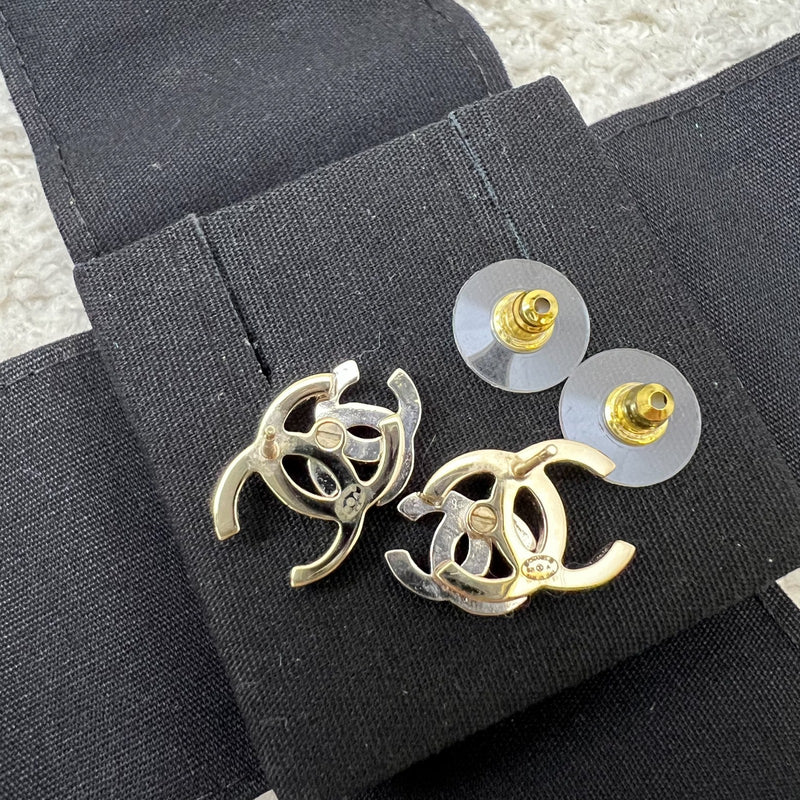 Chanel Double CC Logo Earrings with Crystals in LGHW (Model: AB6426)