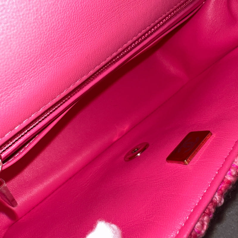 Chanel Classic Mini Rectangle Flap Bag in Pink Tweed and LGHW (Model: A69900)