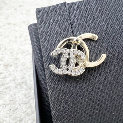Chanel Double CC Logo Earrings with Crystals in LGHW (Model: AB6426)