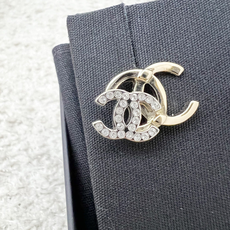 Chanel Double CC Logo Earrings with Crystals in LGHW (Model: AB6426)
