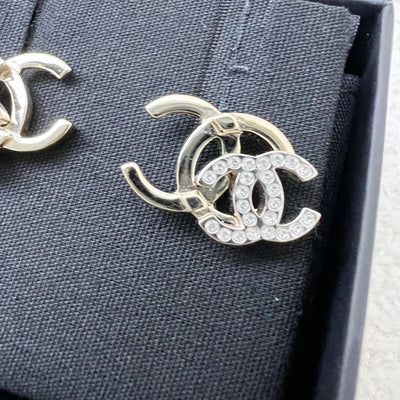 Chanel Double CC Logo Earrings with Crystals in LGHW (Model: AB6426)