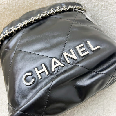 [Unused - Full set - 2024] Chanel 22 Mini Hobo Handbag in Black Shiny Calfskin and SHW