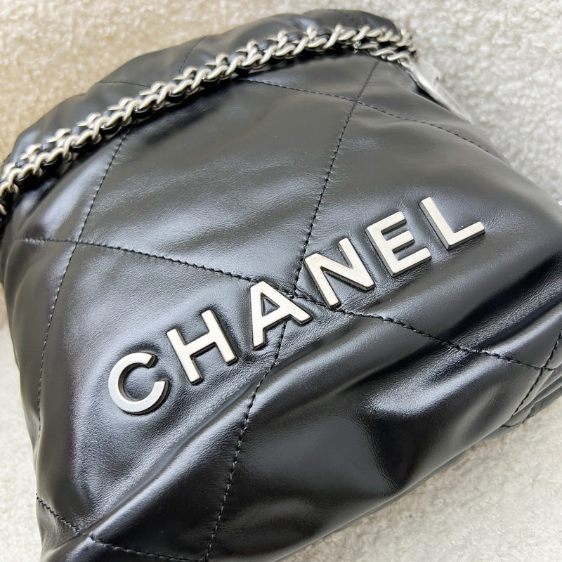 [Unused - Full set - 2024] Chanel 22 Mini Hobo Handbag in Black Shiny Calfskin and SHW