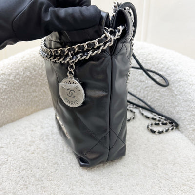 [Unused - Full set - 2024] Chanel 22 Mini Hobo Handbag in Black Shiny Calfskin and SHW