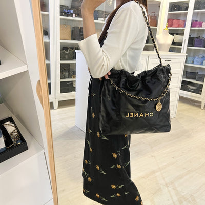 Chanel 22 Small Hobo Bag in Black Calfskin and AGHW