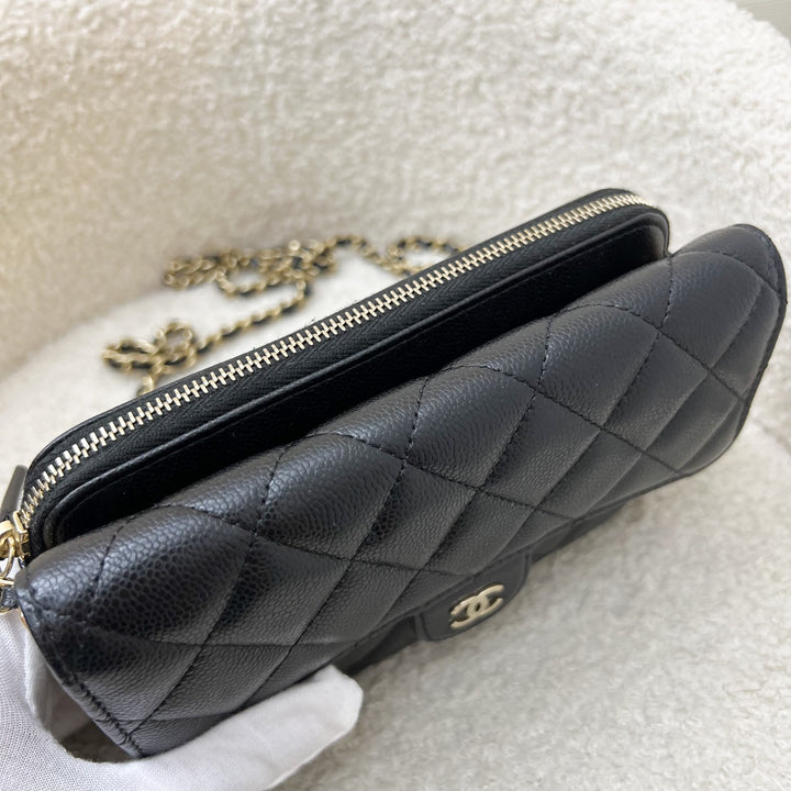 CHANEL ウォレット phoneholder レア！ ブラック 新品同様 Chanel Phone Holder / Wallet On Chain WOC in Black Caviar and LGHW
