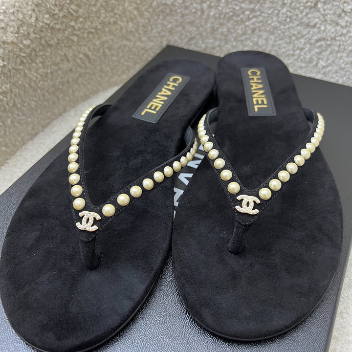 【パールがかわいい★25c】CHANEL サンダル ベロア IMG_9486_jpg_5764b042-541b-