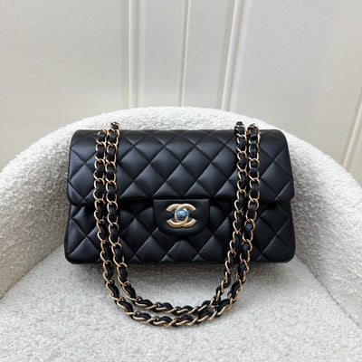 Chanel Small Classic Flap CF in Black Lambskin and Rose Gold HW