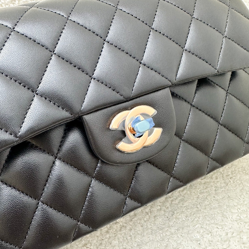 Chanel Small Classic Flap CF in Black Lambskin and Rose Gold HW