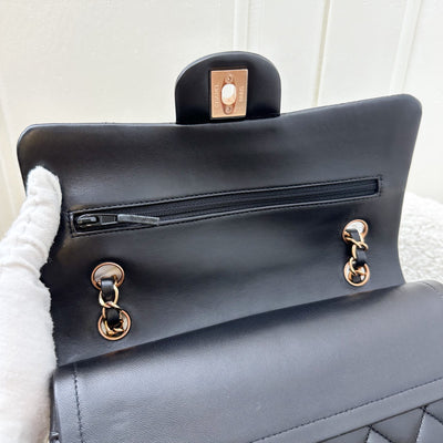 Chanel Small Classic Flap CF in Black Lambskin and Rose Gold HW