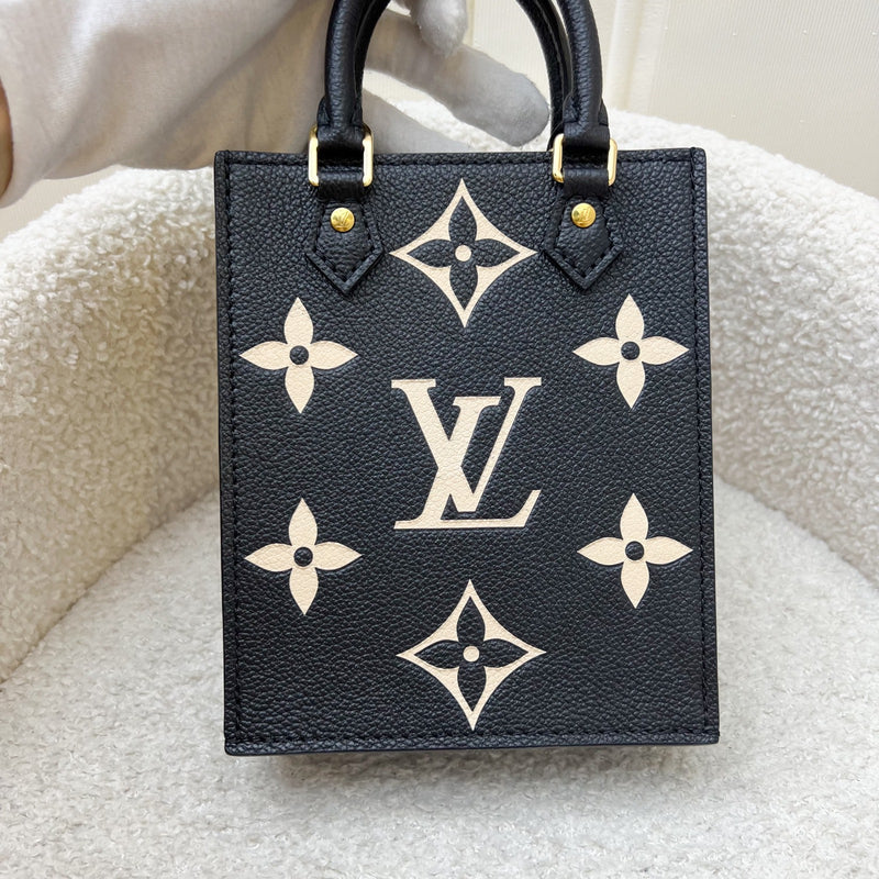 LV Petit Sac Plat in Bicolor Black and Beige Monogram Empreinte Leather and GHW