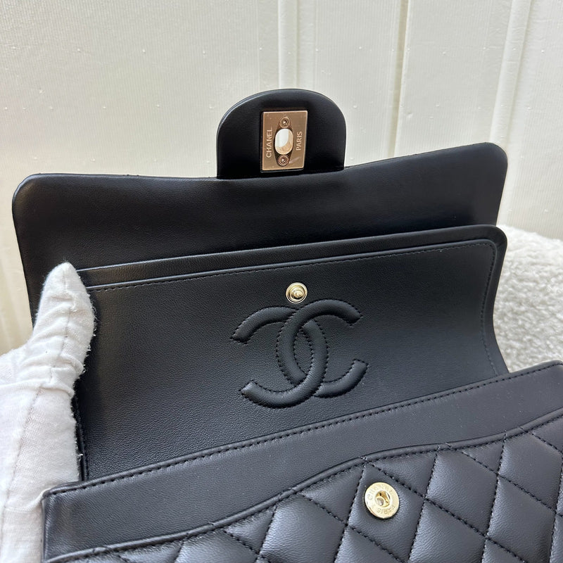 Chanel Small Classic Flap CF in Black Lambskin and Rose Gold HW