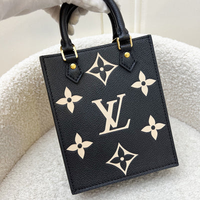 LV Petit Sac Plat in Bicolor Black and Beige Monogram Empreinte Leather and GHW
