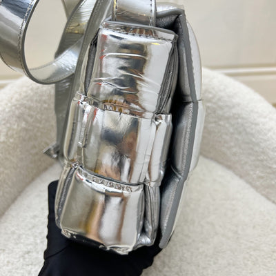 Bottega Veneta Cassette Medium Shoulder Bag in Metallic Silver Padded Intrecciato Leather and SHW
