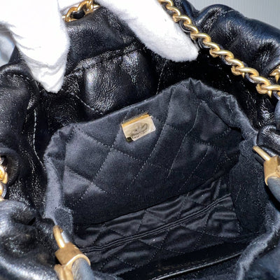 Chanel 22 Mini Hobo with Pearls in Black Distressed Calfskin and AGHW