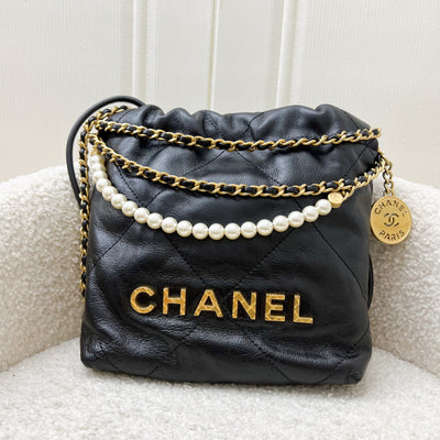 Chanel 22 Mini Hobo with Pearls in Black Distressed Calfskin and AGHW