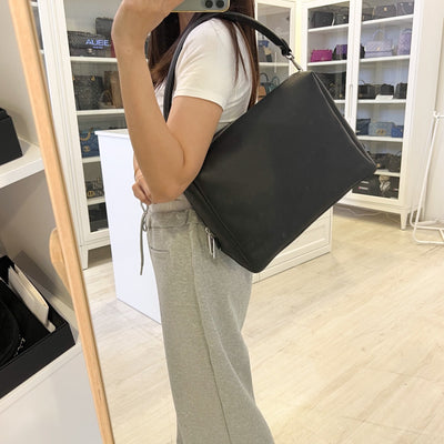 Fendi Lui Large Shoulder Bag in Black Grained Leather and SHW