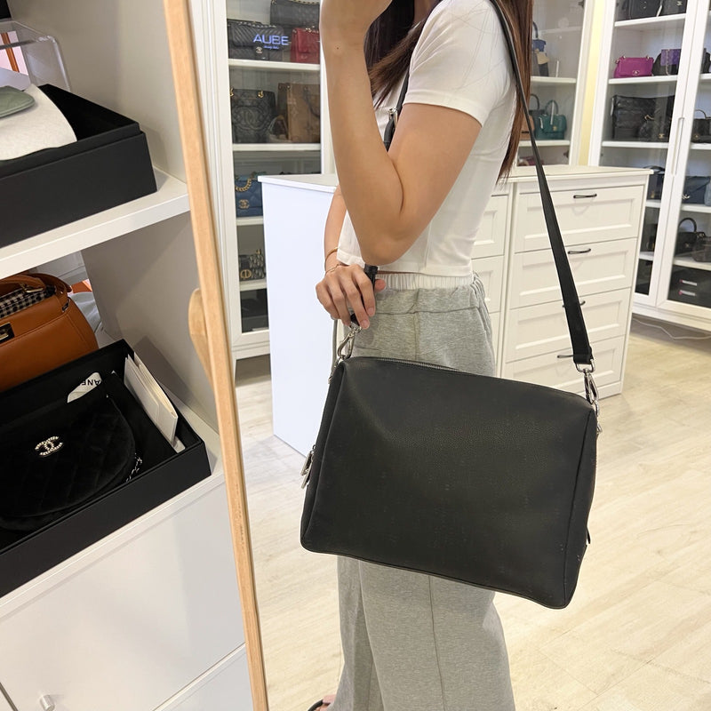 Fendi Lui Large Shoulder Bag in Black Grained Leather and SHW