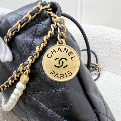 Chanel 22 Mini Hobo with Pearls in Black Distressed Calfskin and AGHW