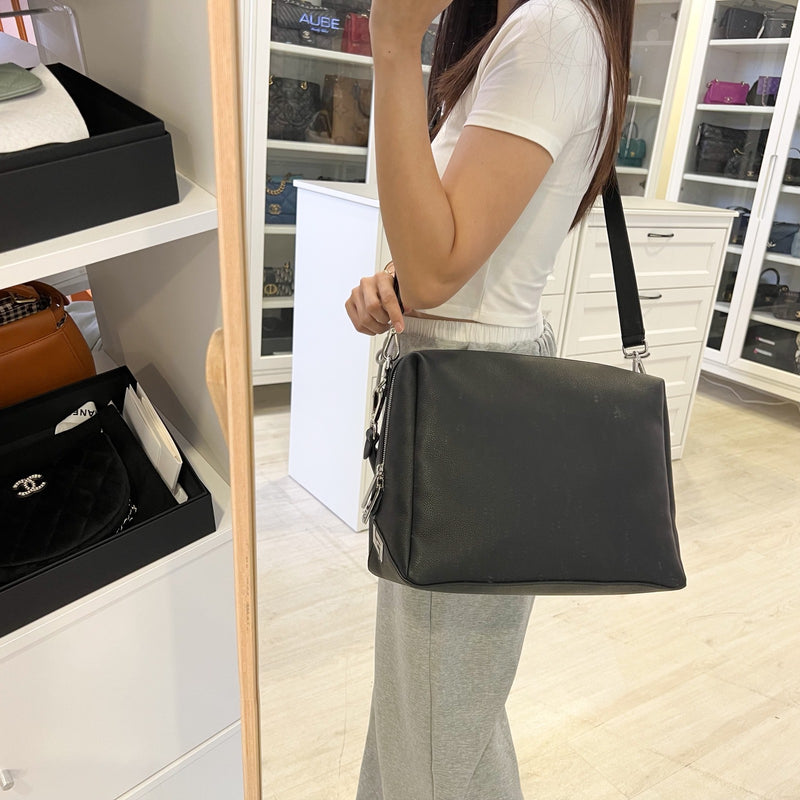 Fendi Lui Large Shoulder Bag in Black Grained Leather and SHW