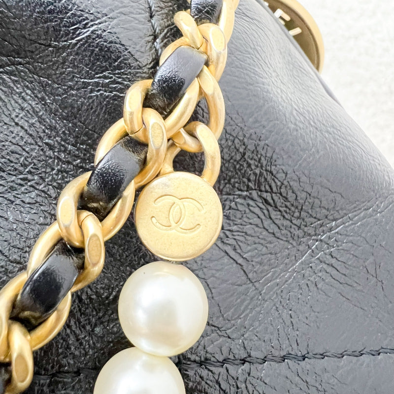 Chanel 22 Mini Hobo with Pearls in Black Distressed Calfskin and AGHW