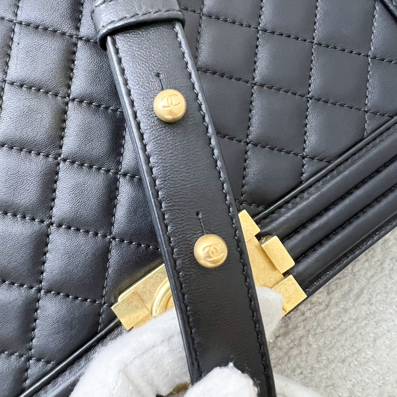 Chanel New Medium / Large 28cm Boy Flap in Black Lambskin and AGHW